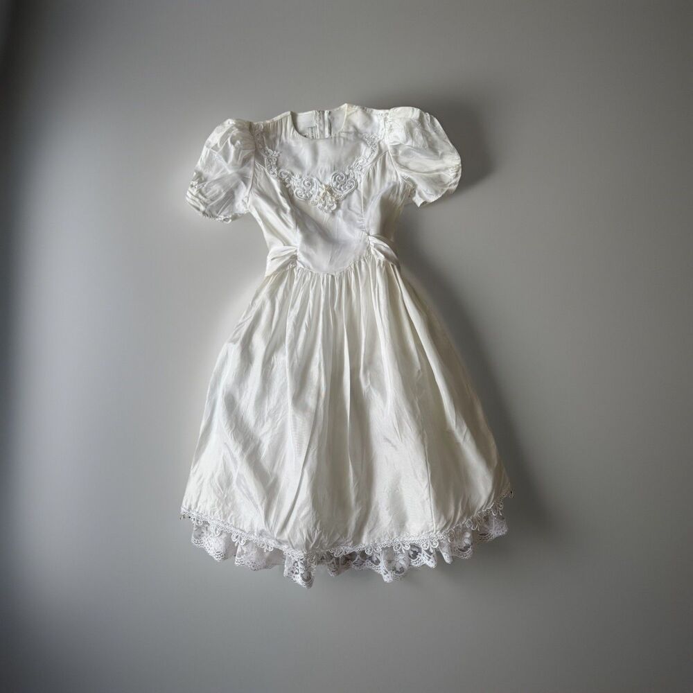 Vintage 80s Jessica McClintock Gunne Sax Girls 14 White Party Communion Dress